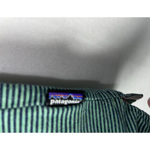 Patagonia Men's Squeaky Clean Polo 52776 Green and Navy Stripe Size XL - Picture 4 of 9